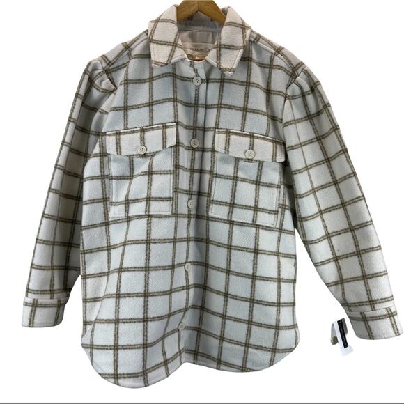 Treasure & Bond Shacket Plaid Puff Sleeve Shirt Jacket Button Up - Picture 1 of 10